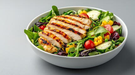 Grilled Chicken Salad with Fresh Vegetables and Colorful Ingredients