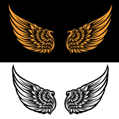 Wings in tattoo style isolated on white background. Design element for poster, t shit, card, emblem, sign, badge. Vector illustration