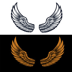 Wings in tattoo style isolated on white background. Design element for poster, t shit, card, emblem, sign, badge. Vector illustration