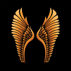 Wings in tattoo style isolated on white background. Design element for poster, t shit, card, emblem, sign, badge. Vector illustration