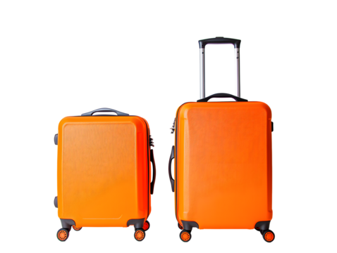 Colorful Orange Luggage Set on Wheels for Travel and Business