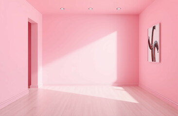 pink room corner empty interior with a modern wall, floor, and art wallpaper,
