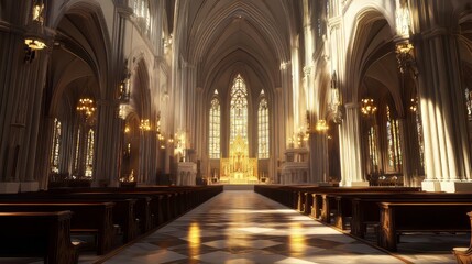 Obraz premium Sunlit cathedral interior, peaceful scene