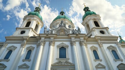 Fototapeta premium Grand church facade under blue sky