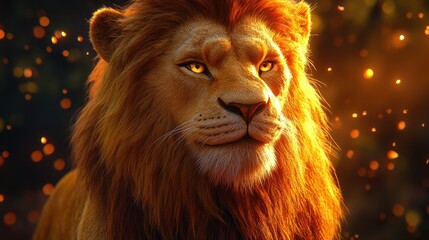 Naklejka premium a majestic lion with a golden mane under the gentle sunlight.
