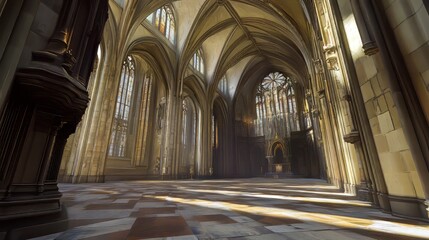 Fototapeta premium Sunlit Gothic church interior
