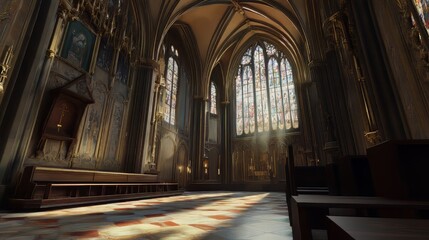 Fototapeta premium Sunlit Gothic cathedral interior