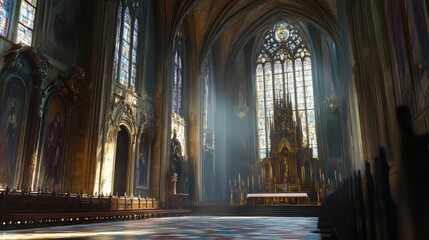 Obraz premium Sunlit cathedral interior, serene and grand.