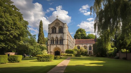 Stone church on a sunny day