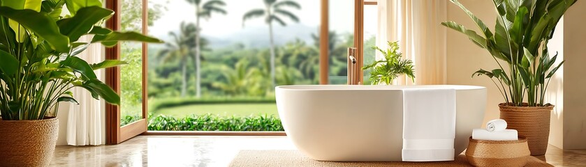 Luxurious Bathroom with Natural Elements and Outdoor View