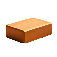 A rectangular block of orange cheese on a white isolated background.
