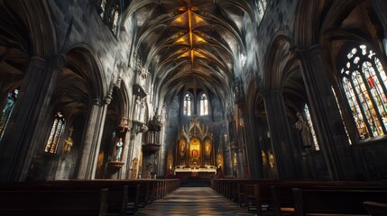 Fototapeta premium Grand church interior, stone arches