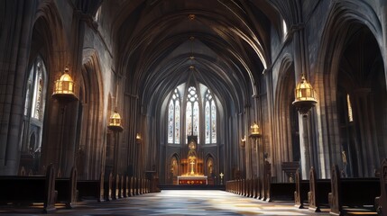 Fototapeta premium Grand cathedral interior, serene light