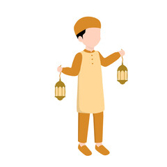 Muslim Boy Holding Lantern in Ramadan Month