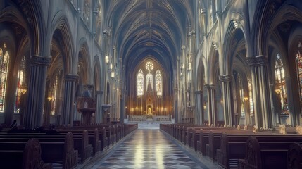 Obraz premium Grand cathedral interior, serene light