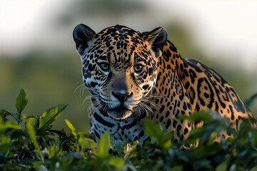Obraz premium Majestic Jaguar Portrait in Lush Rainforest