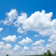 White fluffy clouds drift across a vibrant blue sky