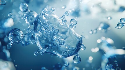 Abstract Blue Water Bubbles Splashing Dynamically