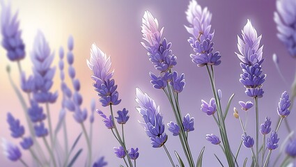 Naklejka premium Lavender Flowers Bloom in Soft Sunlight