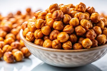 Obraz premium Flavorful chana masala and roasted chickpeas: a perfect Indian street food snack. High-resolution food photography on white.