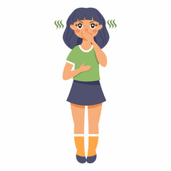 Girl feels nauseous. Symptoms of food poisoning in children.