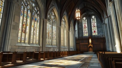 Fototapeta premium Sunlight streams through church windows