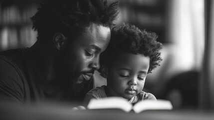 dad and son praying together sitting on the couch in the living room black and white illustration