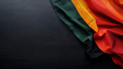 Vibrant Red, Yellow, Green Flag on Textured Black Background: Black History Month