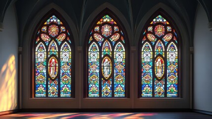 Fototapeta premium Three stained glass church windows