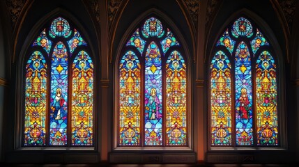 Fototapeta premium Stained glass church windows, vibrant colors