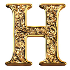 Decorative Golden Letter H with Ornate Floral Design and Detail