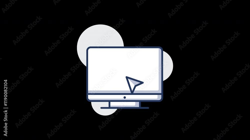 Poster a simple computer monitor illustration with a cursor, set against a minimalistic abstract background