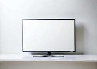 High-resolution, flat-screen TV, cleanly mounted against a white wall, offers a blank, isolated display of modern technology.