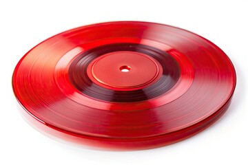 High-resolution tilt-shift image of a 1970s red vinyl 45 RPM single.  A nostalgic, sharply focused miniature world.