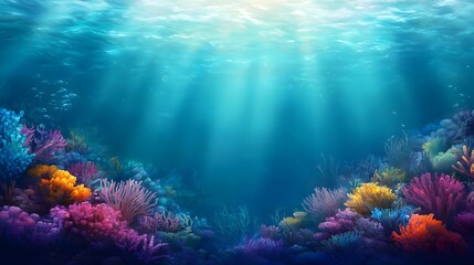 Naklejka premium Vibrant Underwater Coral Reef Scene Ocean Marine Life Background