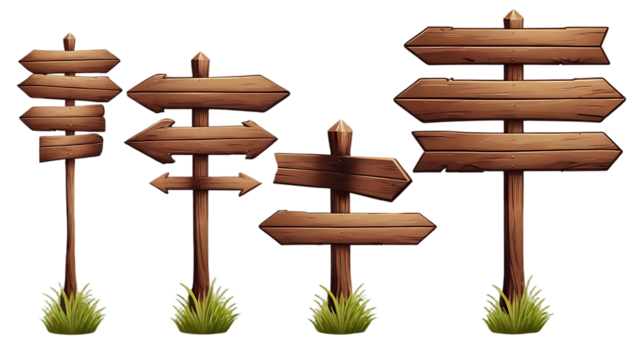 Rustic Wooden Signposts: A Collection of Weathered Directional Arrows