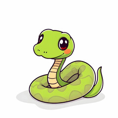 Fototapeta premium Cute Green Snake Cartoon Illustration Animal Nature Concept Isolated Flat Cartoon