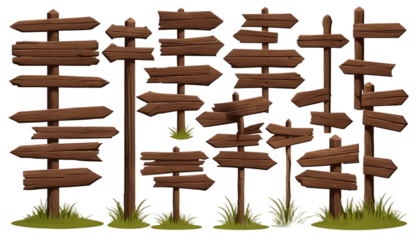 Rustic Wooden Signpost Collection: A Charming Cartoon Illustration