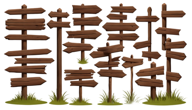 Rustic Wooden Signpost Collection: A Charming Cartoon Illustration