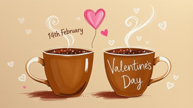 Hot espresso in a brown mug with a heart illustration, perfect for a caffeine boost and a loving breakfast