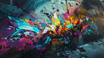 a explosion of neon graffiti on an urban cityscape, white space in the center of the page for text, bold and electrifying colors against a gritty