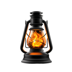 Vintage lantern with glowing flame, isolated on a white background.