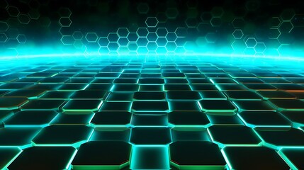 Obraz premium Abstract Hexagon Pattern Glowing Teal Digital Surface