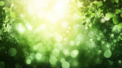 Fototapeta premium Soft Green Background with Bokeh Effect and Sparkling Light Rays