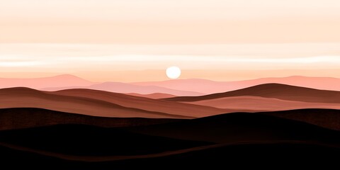 Obraz premium Sunset over rolling hills, peaceful landscape, serene background, ideal for travel brochure