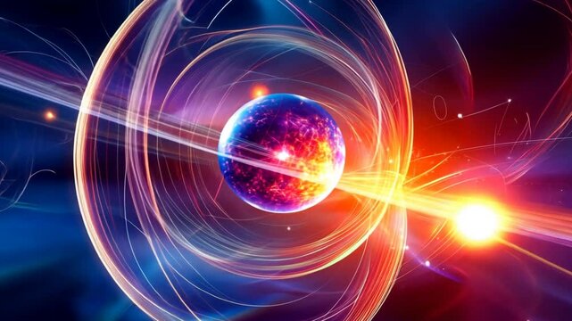 An artistic depiction of quantum mechanics in action, featuring wave functions and particle behavior with a glowing 