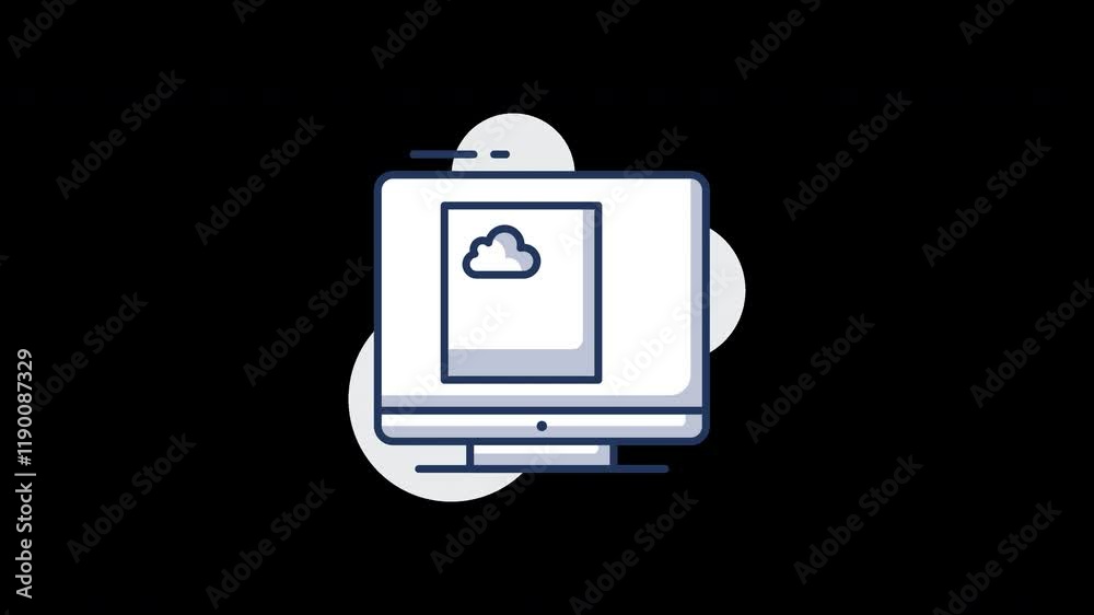 Poster a digital illustration of a computer screen displaying a cloud icon, emphasizing technology and digi