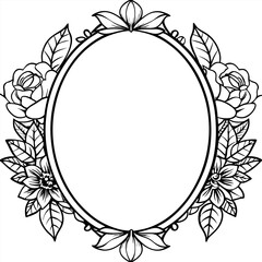 Elegant Oval Floral Frame Illustration for business use with rose and leaves