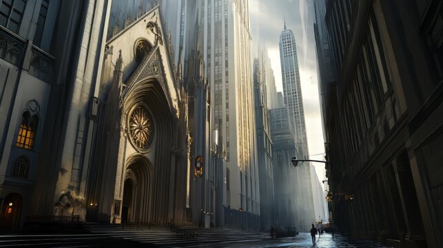Gothic architecture amidst skyscrapers