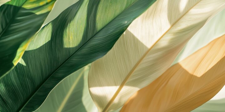 Fototapeta Abstract Botanical Boho â€“ Tropical leaves in an abstract, minimalist style with green, beige, and yellow tones, creating a serene boho atmosphere.
